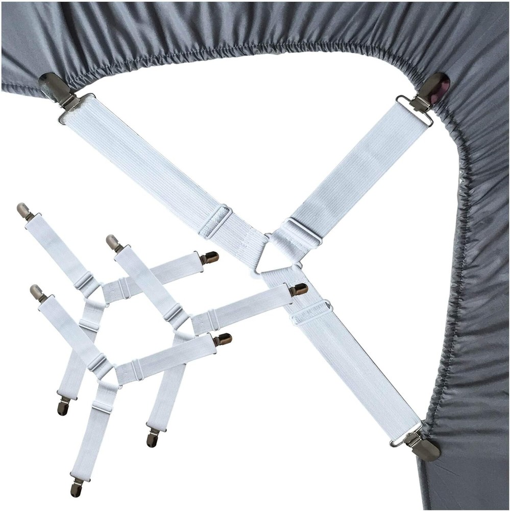 Bed Sheet Holder Straps 2 Sets White