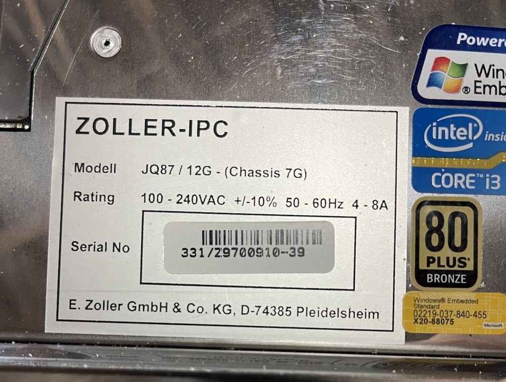 ZOLLER-IPC JQ87/12G (CHASSIS 7G) COMPUTER