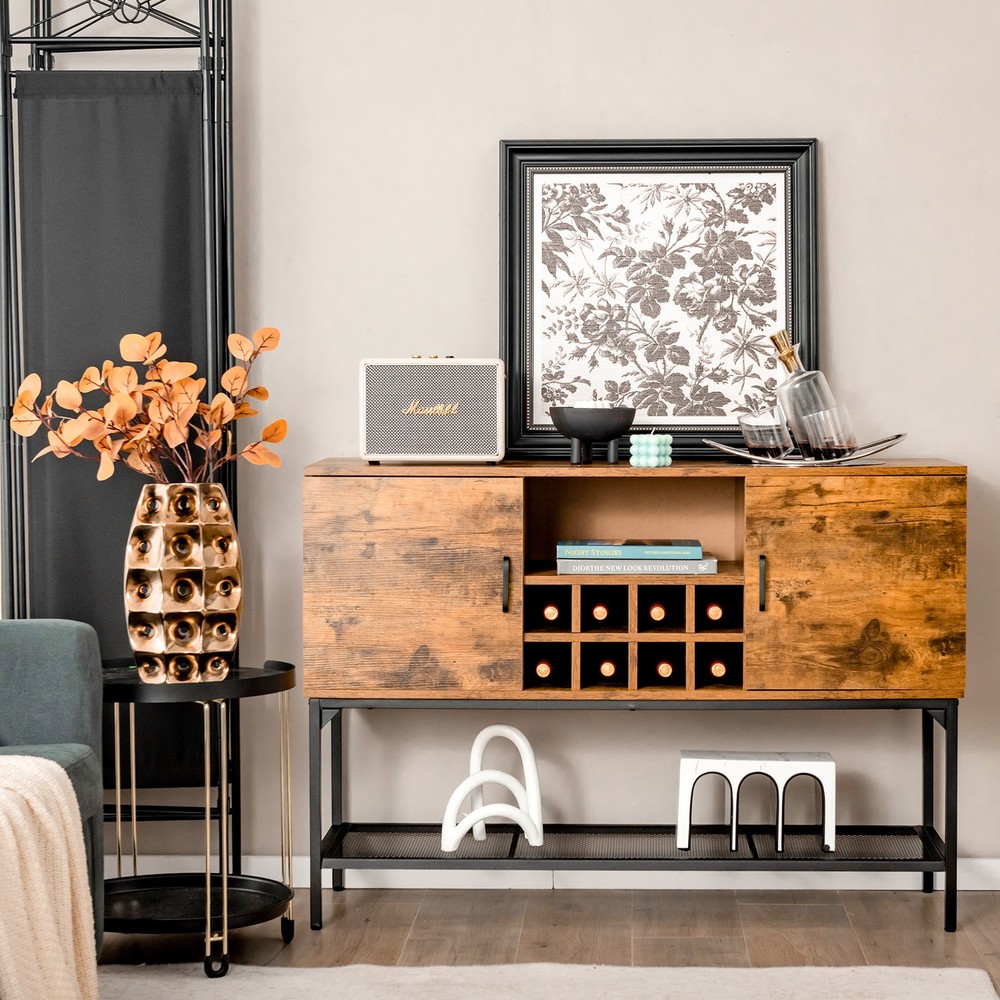Multifunctional Cupboard Sideboard Cupboard Console Table w/Open Shelf Wine Rack