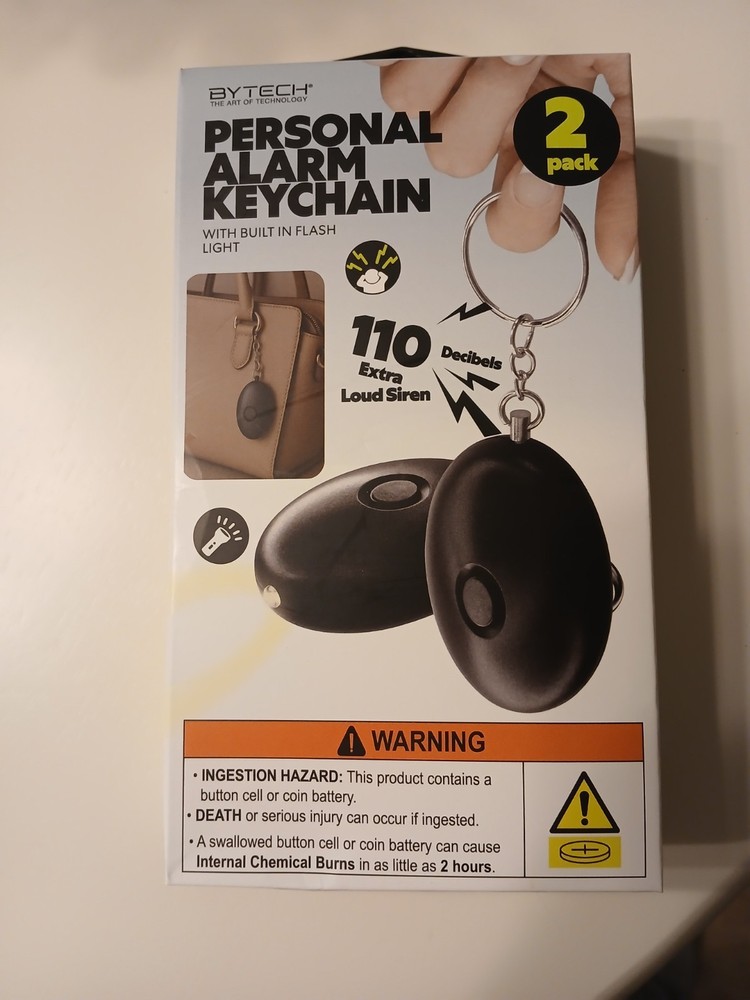 BYTECH Personal Alarm Keychain 110 dB LED Flashlight with LED. Light Black NewA1