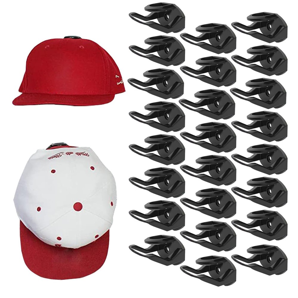 RUIPBOTE 24 Pack Adhesive Hat Hooks for Wall，Hat Rack Baseball Black