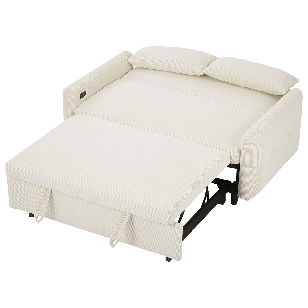 Convertible Sleeper Sofa Bed Loveseat Sofa Couch w/ Pull Out Bed & USB Ports