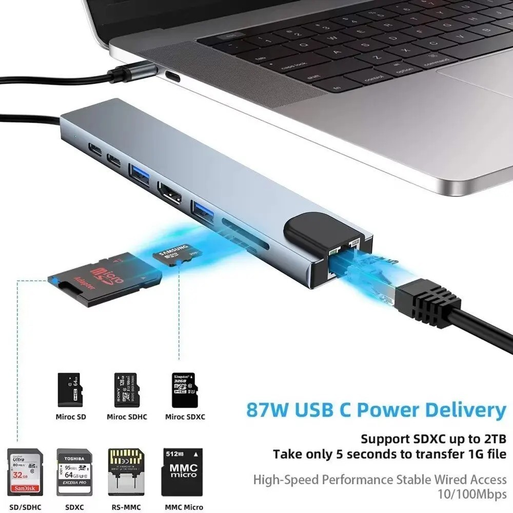 USB C Hub Multiport HDMI 4K Ethernet PD 100W USB 3.0 Adapter