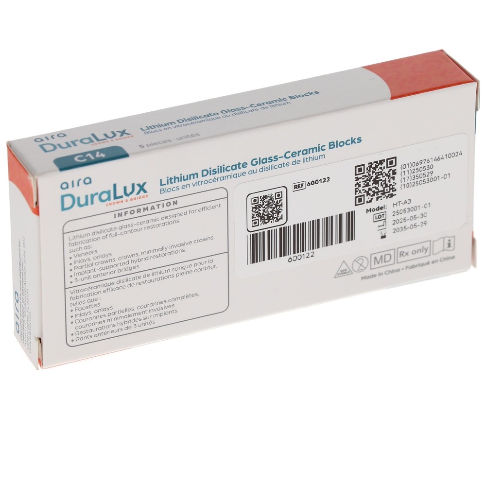 Aira 600122 DuraLux IPS e.max Type Blocks CAD inLab HT A3 C14 5/Pk