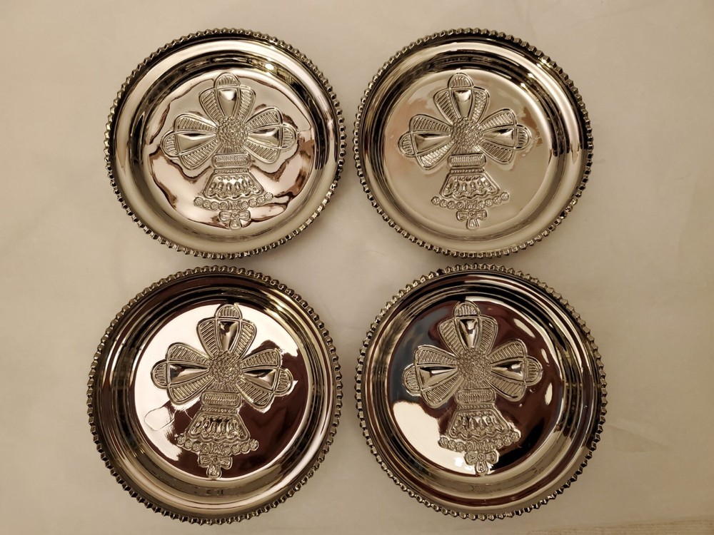 GENUINE SILVER "CHRISTMAS BELL" DRINK COASTERS - PRE OWNED