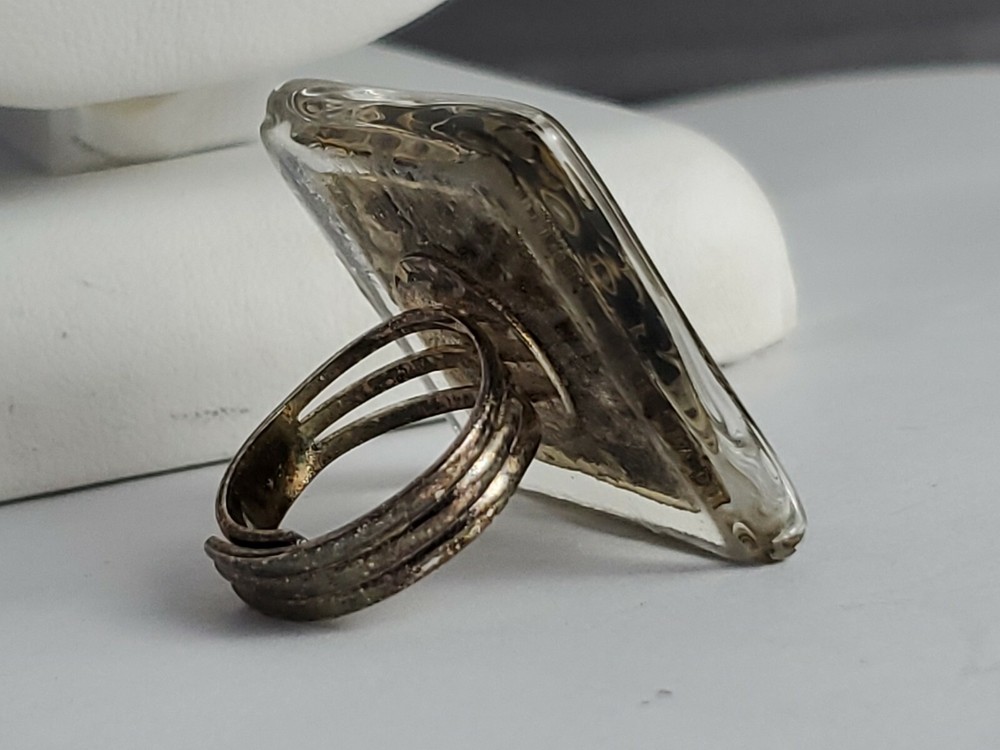 Silver art glass statement ring adjustment