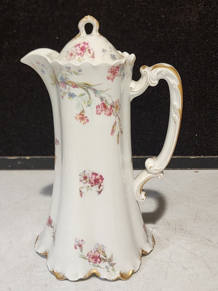 Haviland Limoges Schleiger Chocolate Pot Carnation Pattern With Lid READ