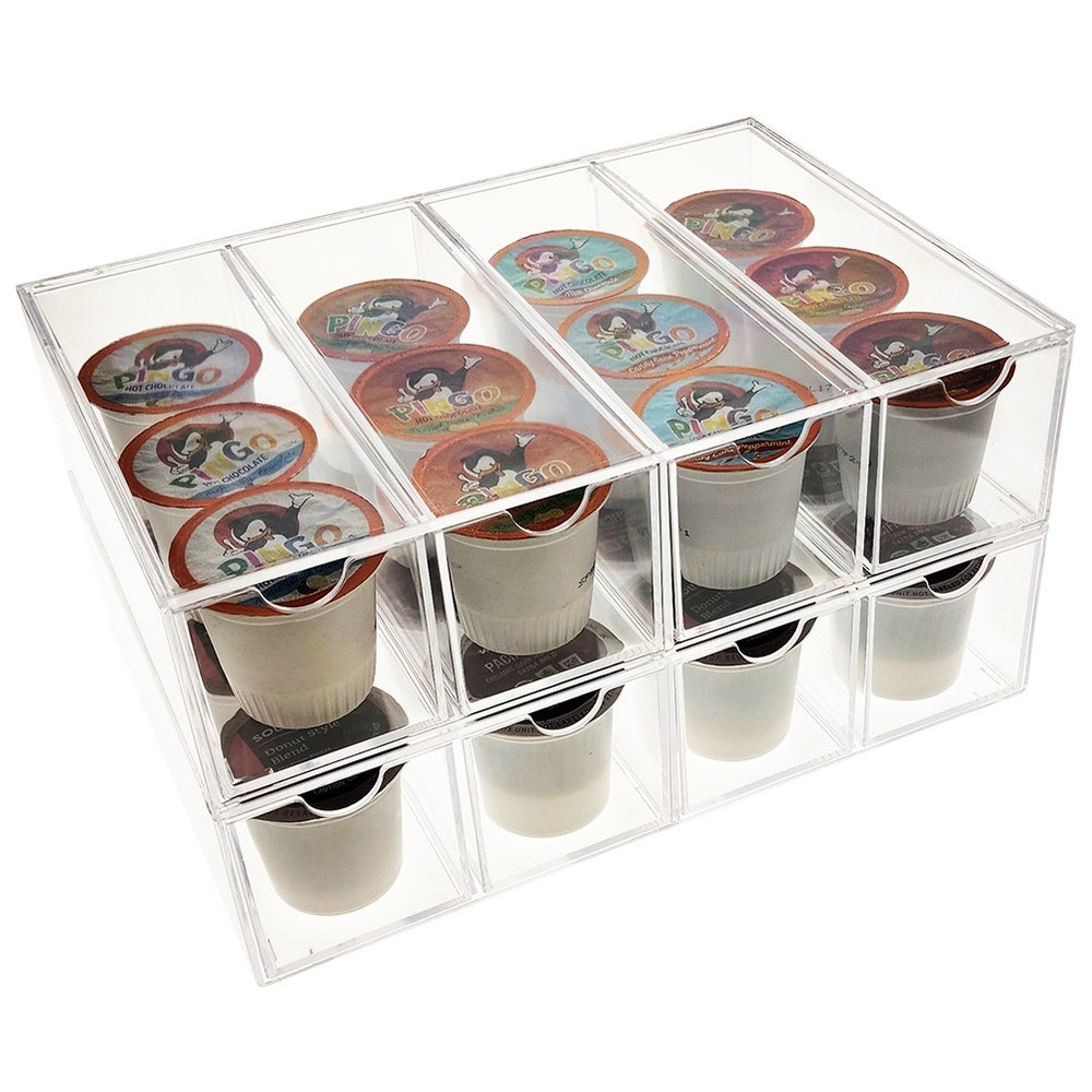 Stackable Acrylic K-Cup Coffee Pod Drawer Display Case - Vertical or Horizontal
