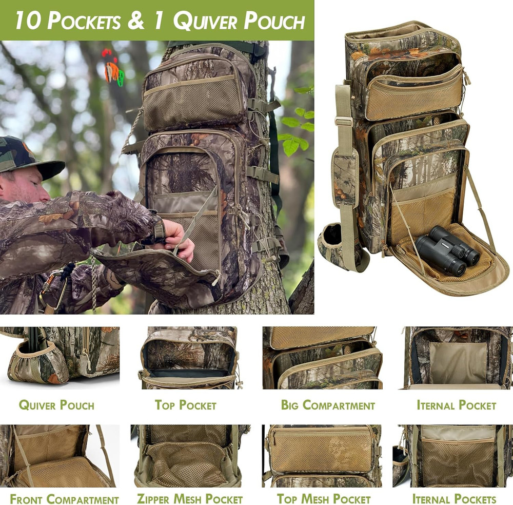 Camo Saddle Hunting Backpack Bow Holder for Men Compound Bow Archery Pack