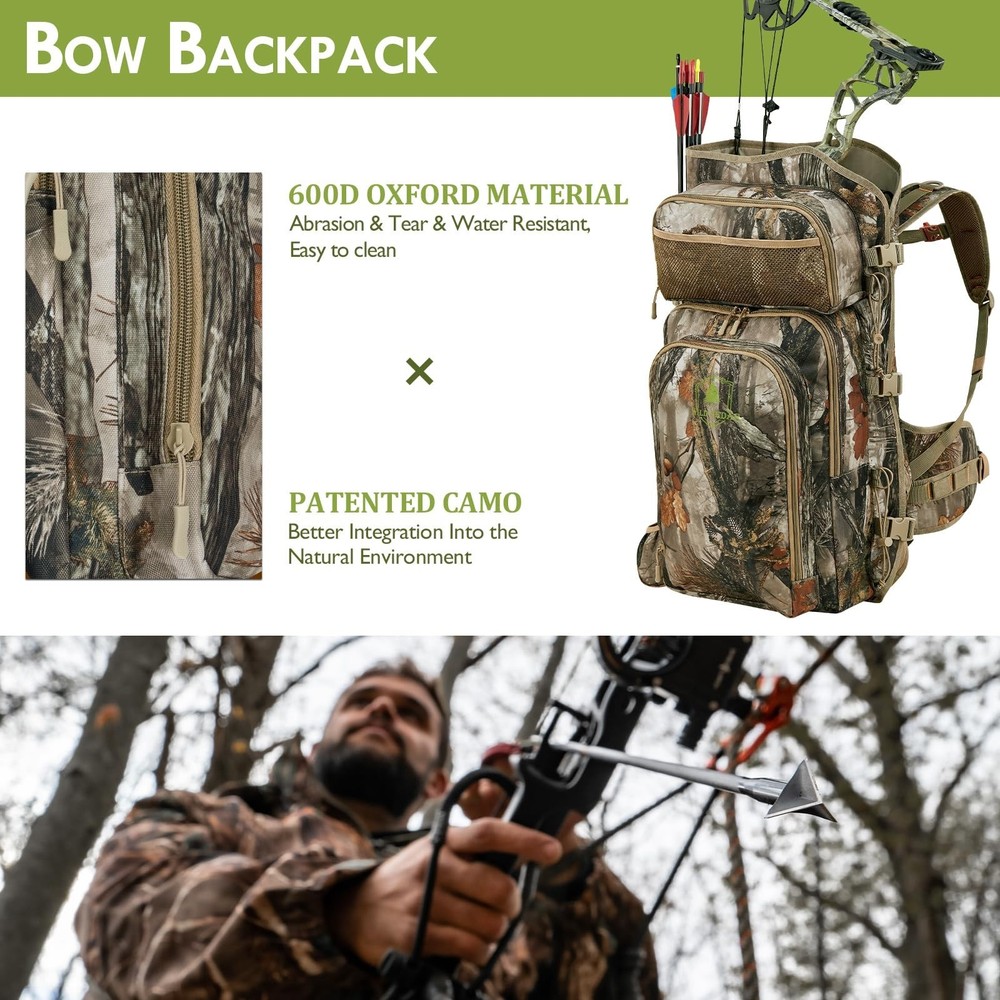 Bow Hunting Backpack for Men, Saddle Camo backpack with Bow Holder, Compound ...
