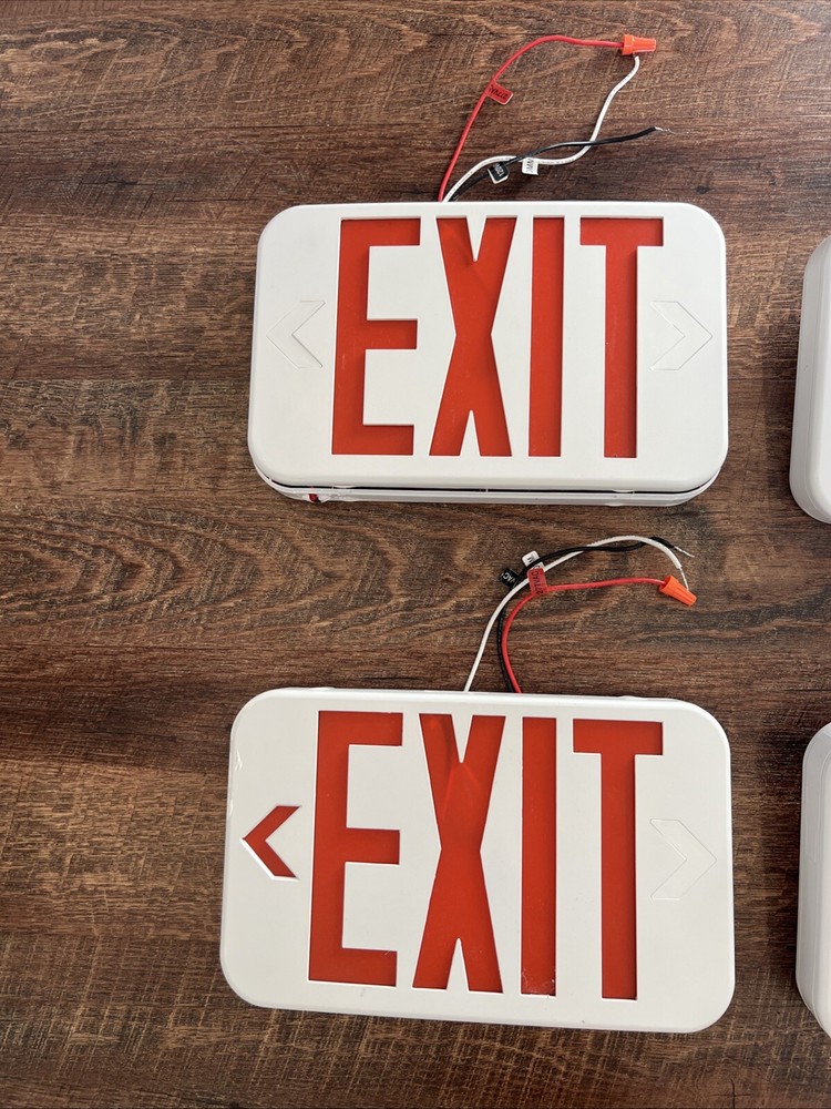 Wired Exit Signs 1 Double Sided & 3 One Sided AS IS UNTESTED