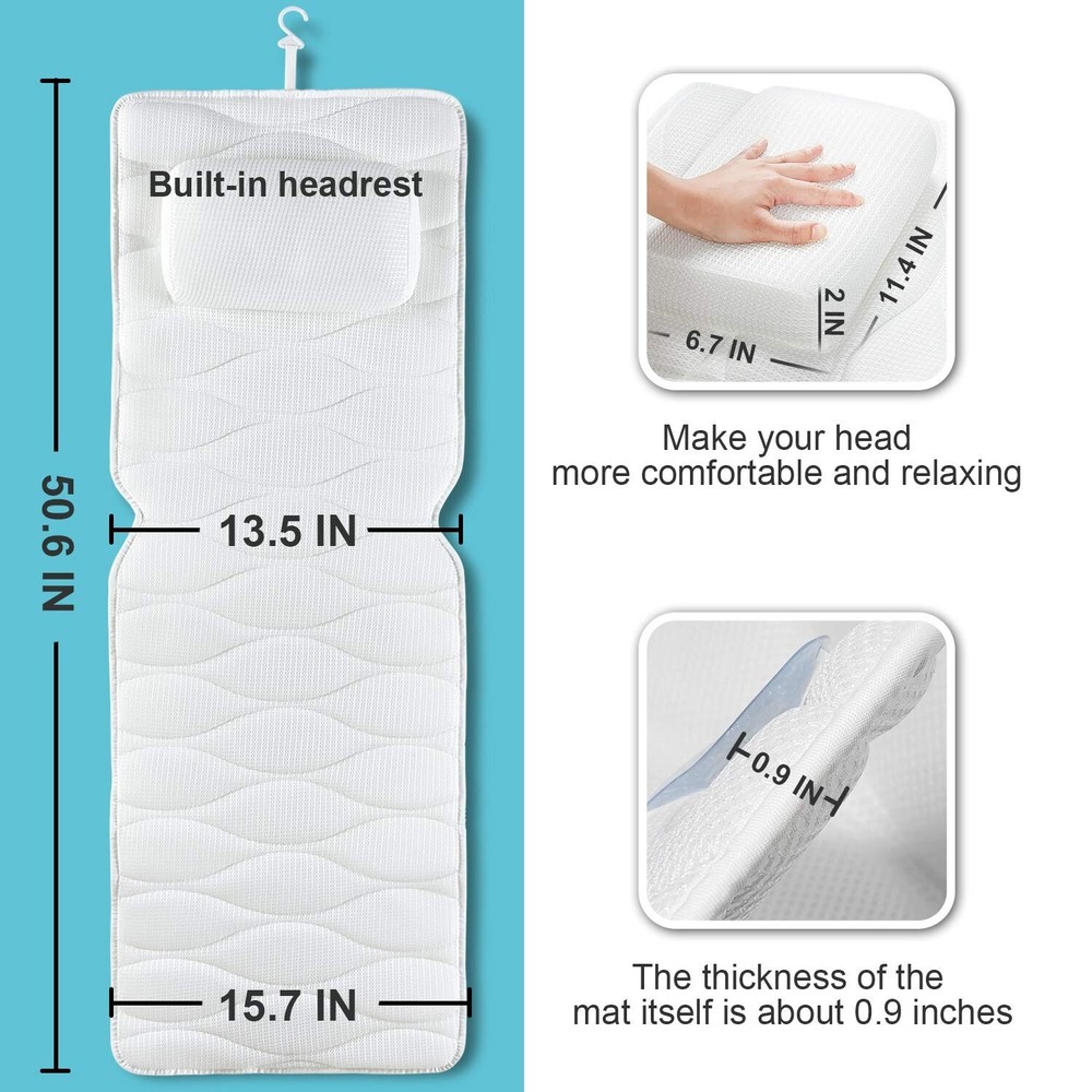 Ultimate Bath Pillow with Enhanced Support - Soft 5D Air Mesh & Suction Cups
