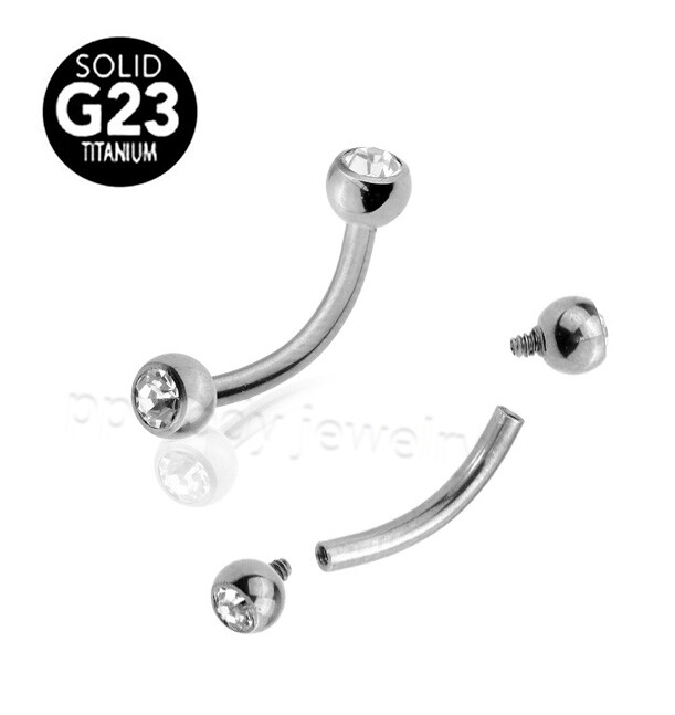 16G G23 Titanium Internally Threaded Double Gem Curved Barbell Eyebrow Ring