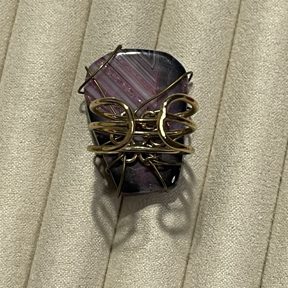 Wire Wrapped Fluorite Ring - Adjustable - Smooth