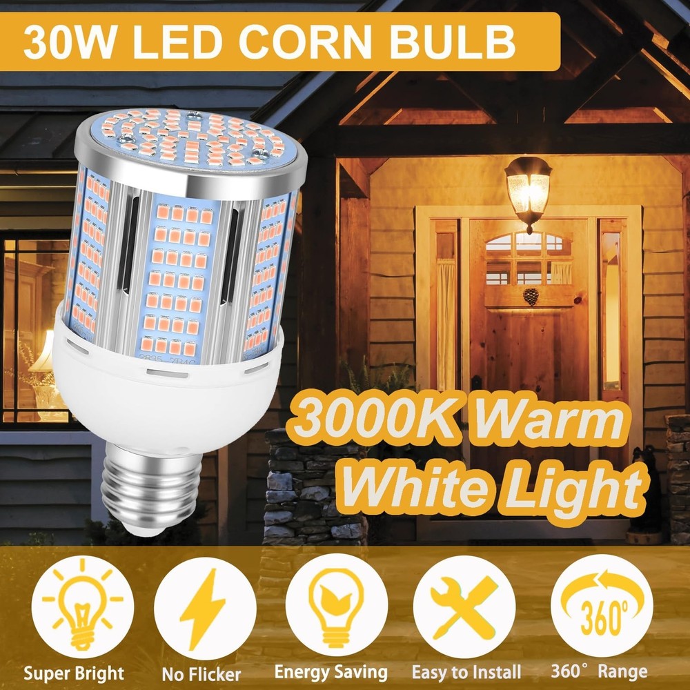 30W LED Corn Light Bulb 3000 Lumen Led Corn Bulb 3000K Warm White E26/E27 Bas...