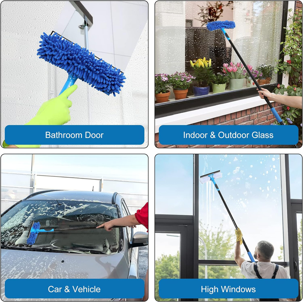 Professional 69'' Window Squeegee Cleaner Tool with Extension Pole, 2-In-1 Squee