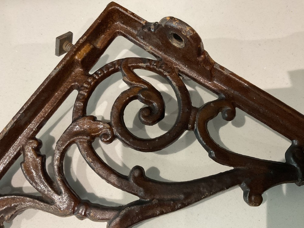 Antique Original Brown Enamelled Cast Iron Brackets