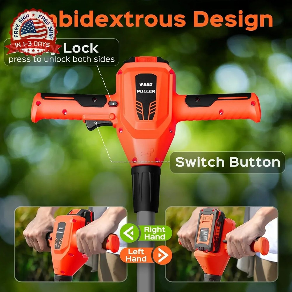 Weed Puller Tool, 21V Powerful Electric Weeder Tool with 2.0Ah Battery and Charg
