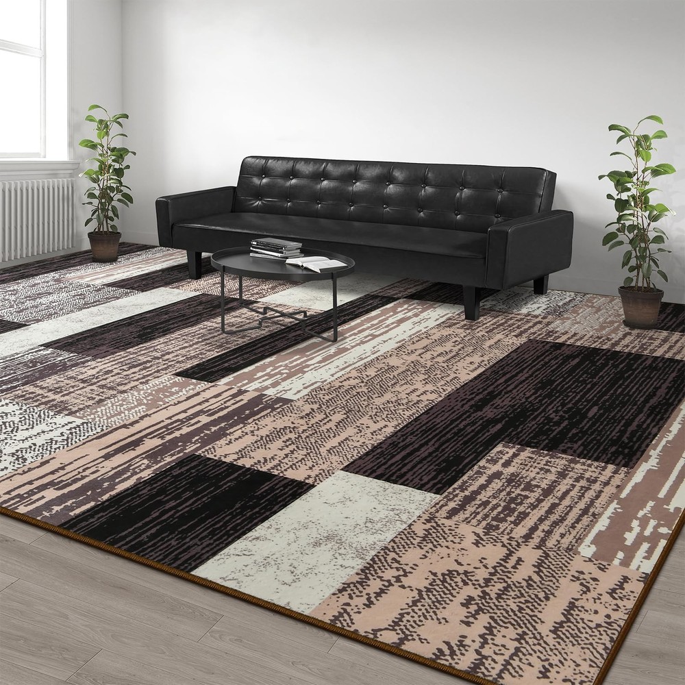 Large Area Rugs,Modern Geometric Patchwork 8' x 10' (Rectangular), Chocolate