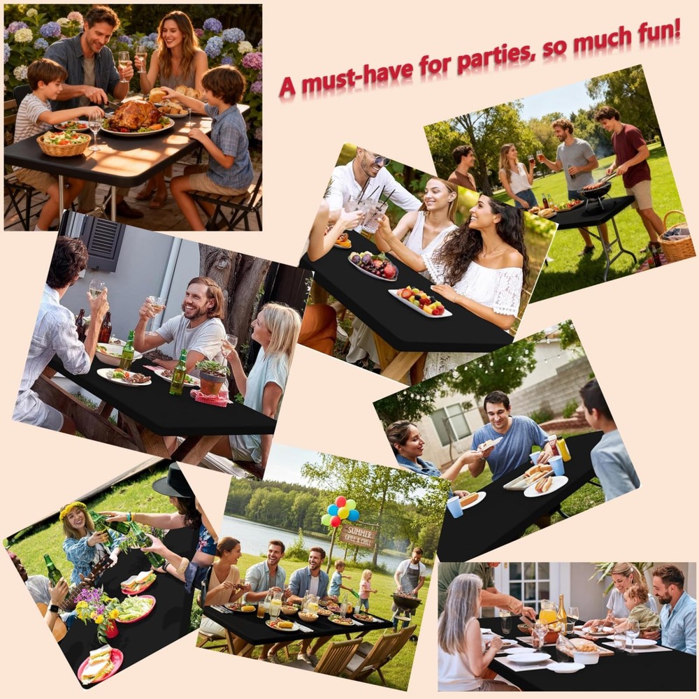 Elastic Rectangle Table Cloth, Reusable Polyester Fitted Stretch 6-Foot Windp...