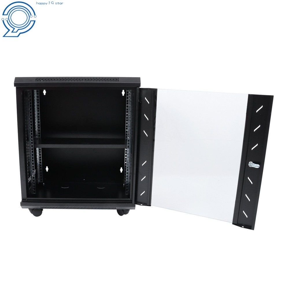 12U Enclosed Server Rack 15.5" Deep, Secure Lock Glass Front & Sides