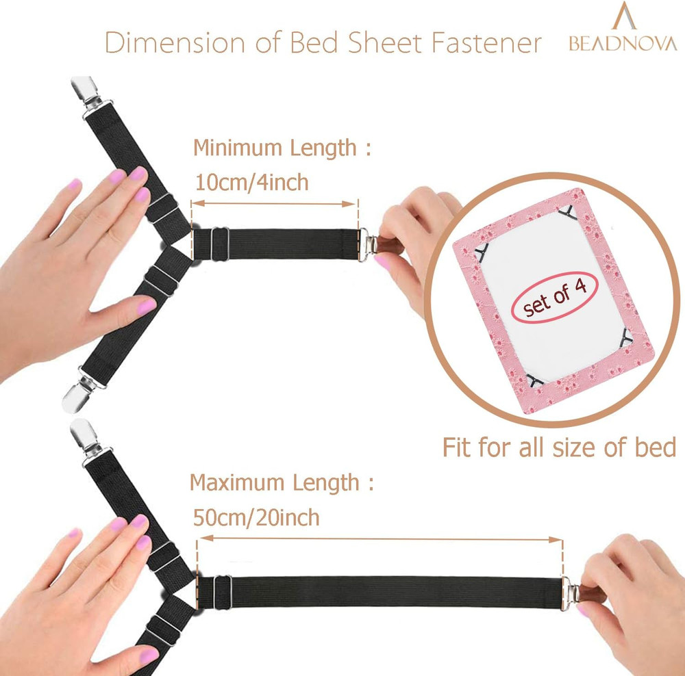 BEADNOVA Bed Sheet Straps 4 Pcs Triangle Bed Sheet Holders Fitted Sheet Clips Ad