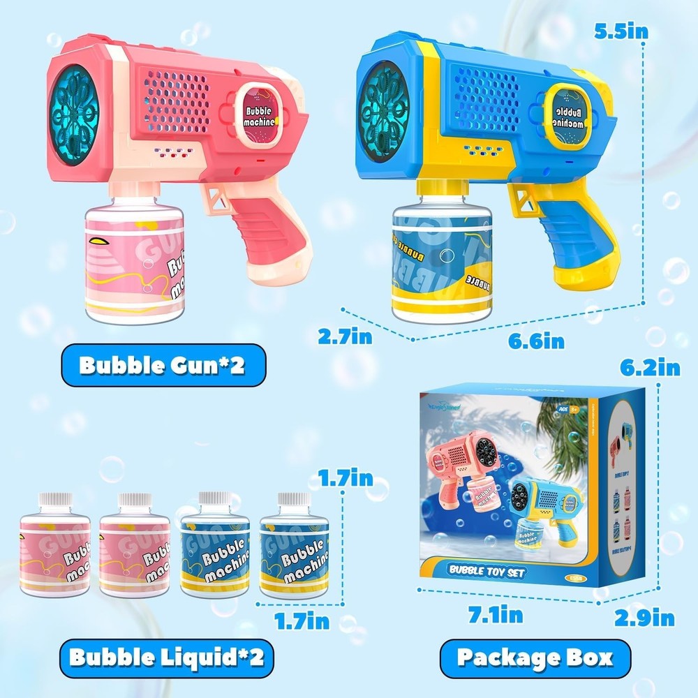 2 Pack Bubble Guns with 4 Bottles Solution, Automatic Bubble Machine Blaster ...