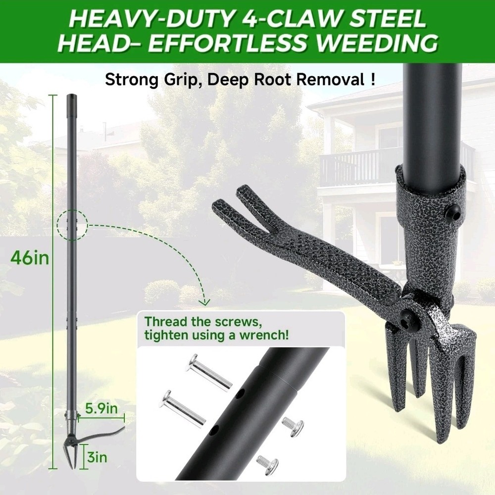 Weed Puller, Stand Up Weed Puller Tool with Steel Long Handle 4-Claw Steel H...