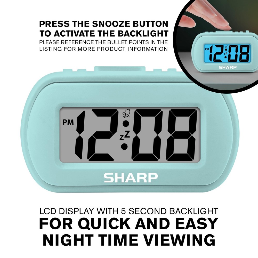 Sharp Digital Alarm Clock – Tactile Case with Soft Rubberized Small, Mint