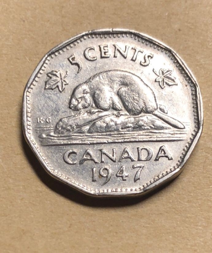 1947 Canada 5 Cents No Maple Leaf xf