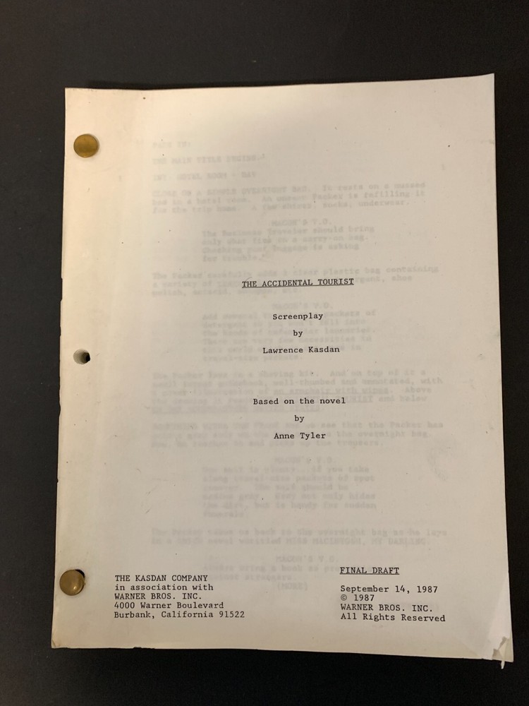 Lawrence Kasdan ACCIDENTAL TOURIST Script Final Draft 1987 Anne Tyler