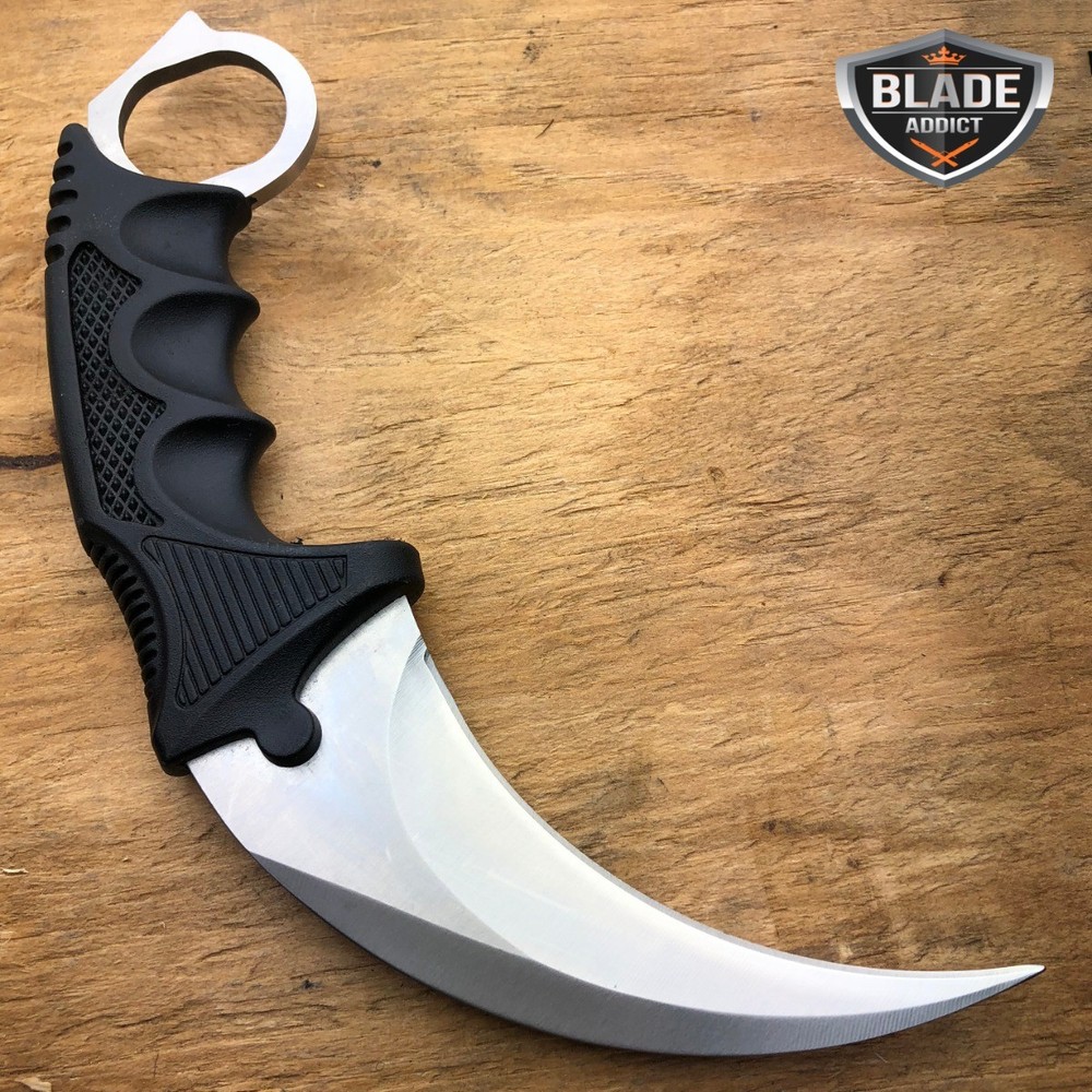 2 PC Dual Blade Spring Assisted Folding Pocket Knife + Karambit Blade Silver