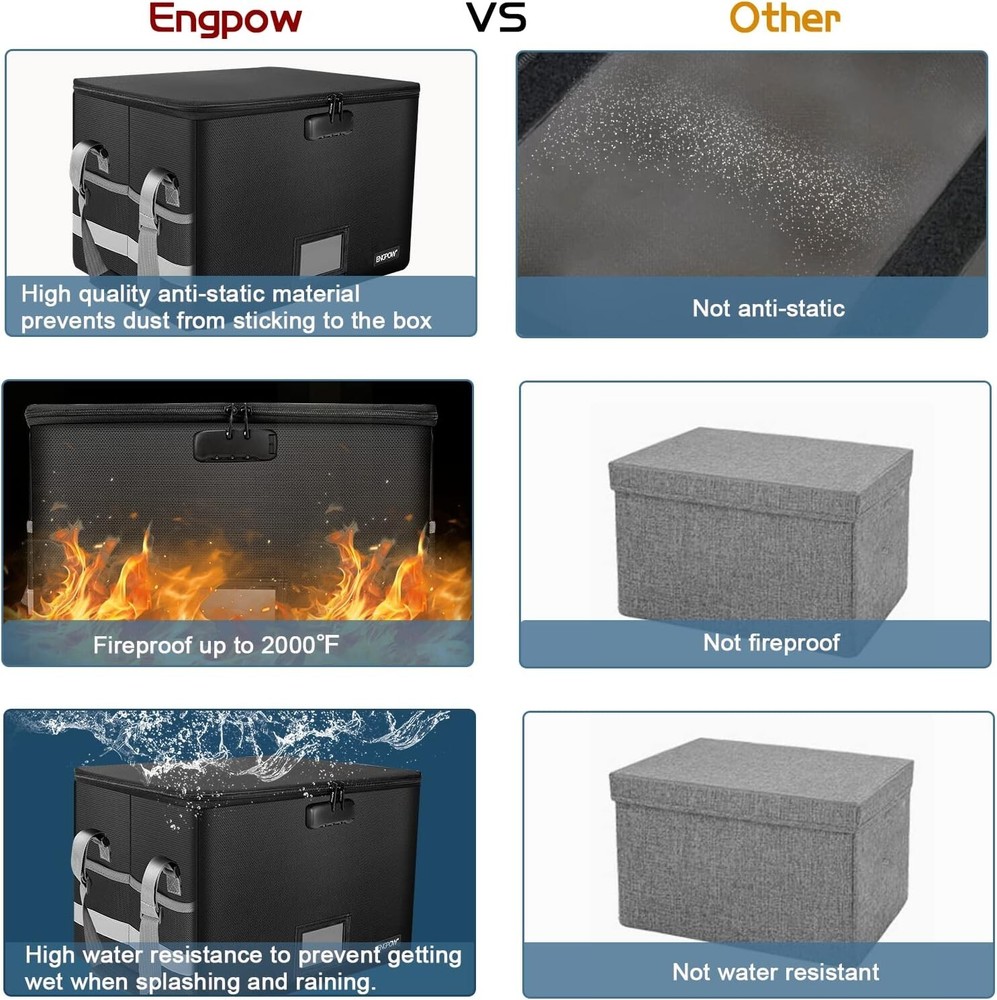 Fireproof Document Organizer with Lock - Portable and Waterproof Storage Box