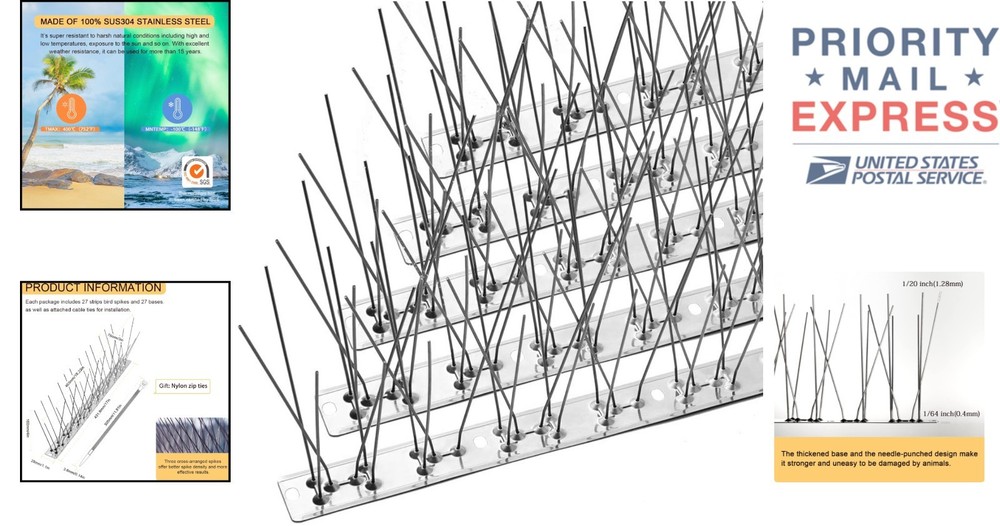 Comprehensive Bird Spike Set - Durable Stainless Steel Coverage for 38.3 Feet