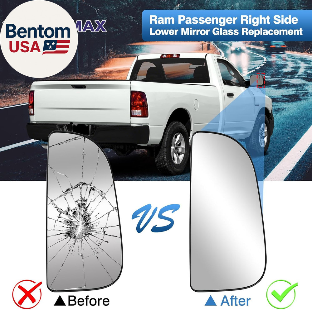 68067730AA Ram Passenger Right Side Lower Mirror Glass Replacement for 2010-2020