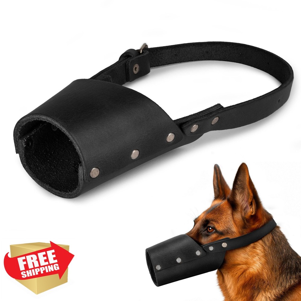 Taco Dog Leather Muzzle Guard Charcoal Black Large Handmade Training