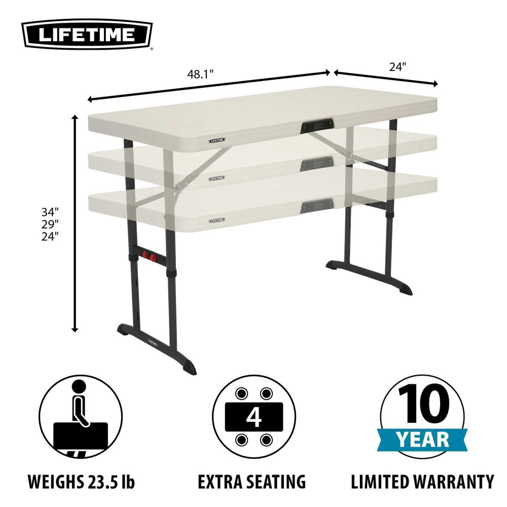 Adjustable 4Foot Folding Table for Commercial Use Almond Color