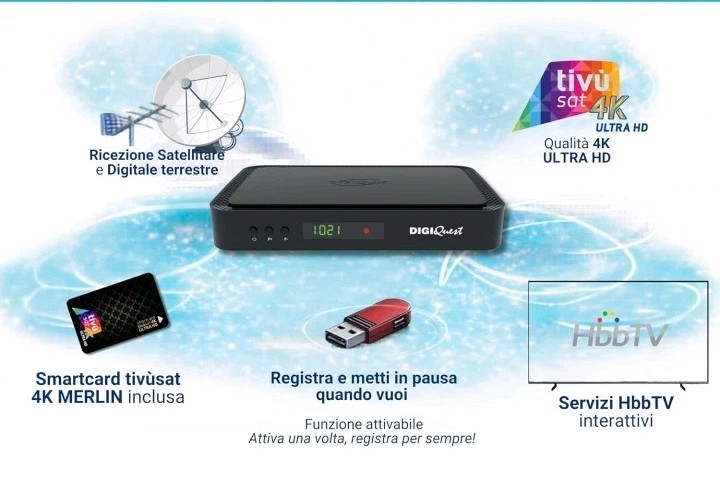 HD 4K ULTRA COMBO DECODER Q99 TIVÙSAT CARD INCLUDED ALREADY, ACTIVATED, ACTIVATED