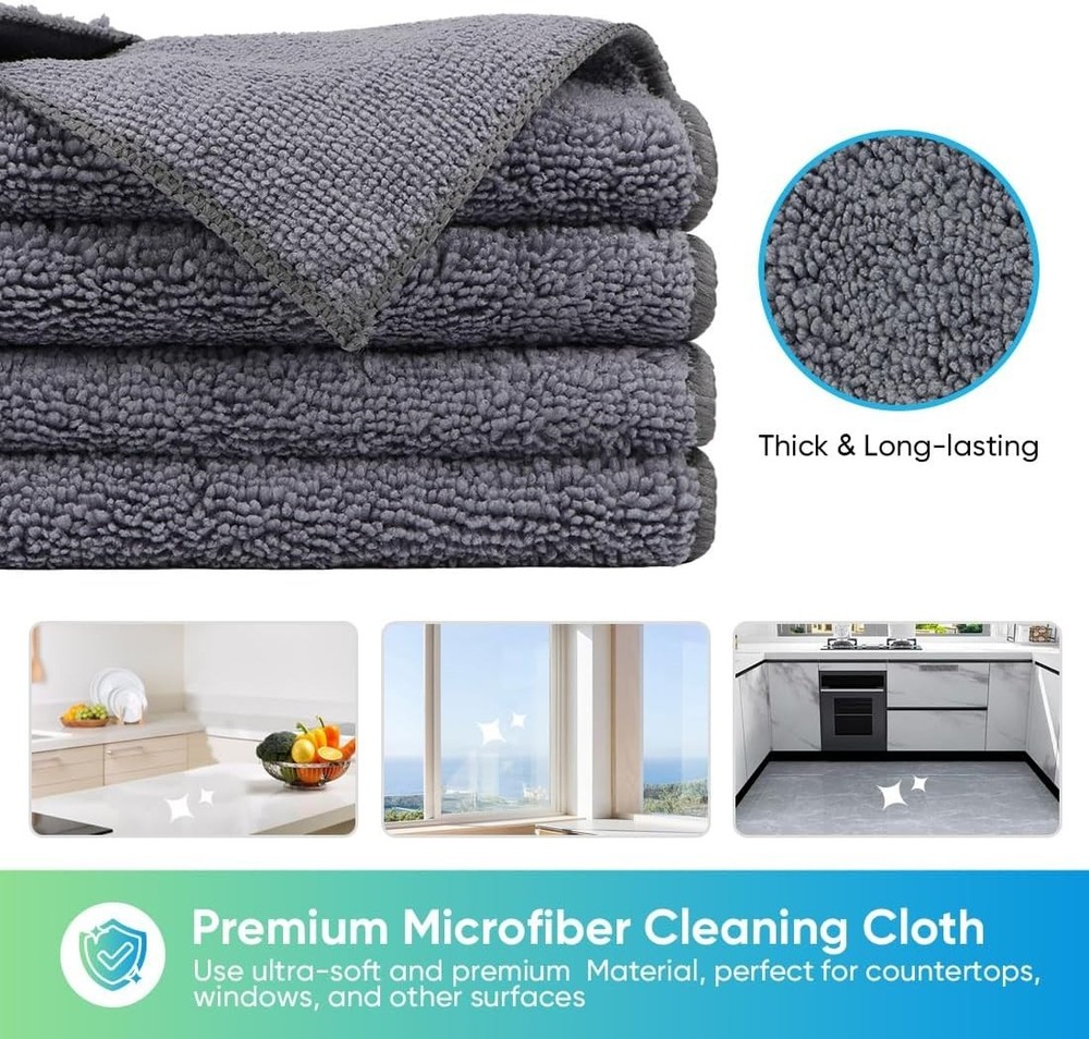 Eco-Friendly 12 Pack Grey Microfiber Cleaning Cloths