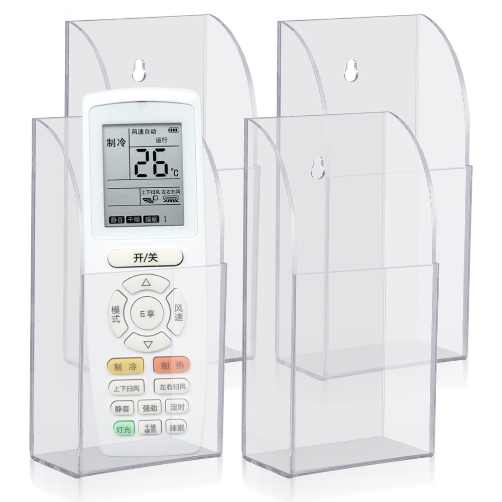 4 Pieces Acrylic Remote Control Holder Clear Wall Mount Media Organizer