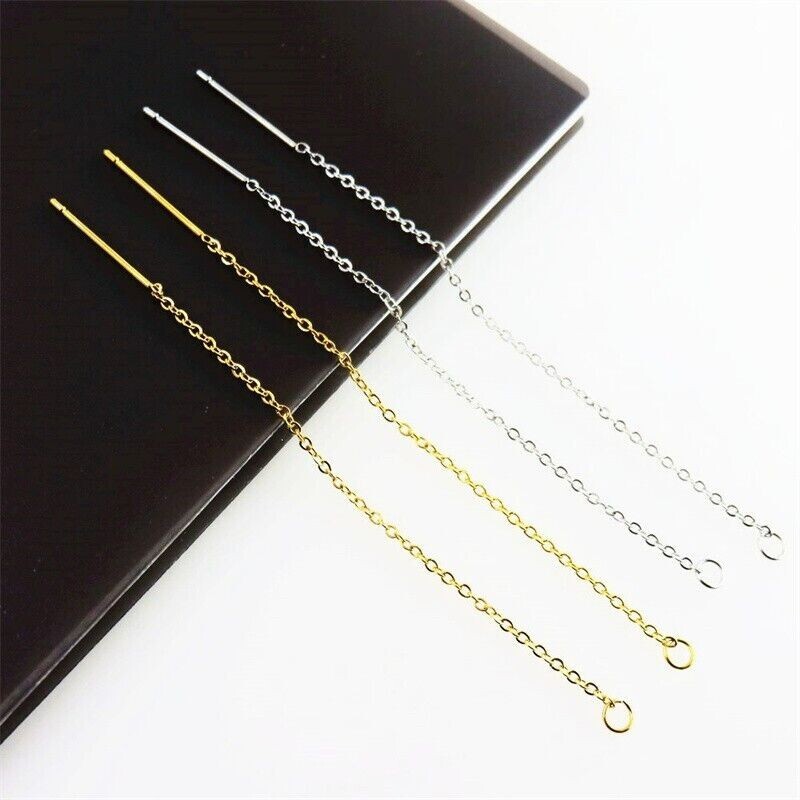 100pcs 304 Stainless Steel Pull Through Threader Earring Findings Chains 3.3"
