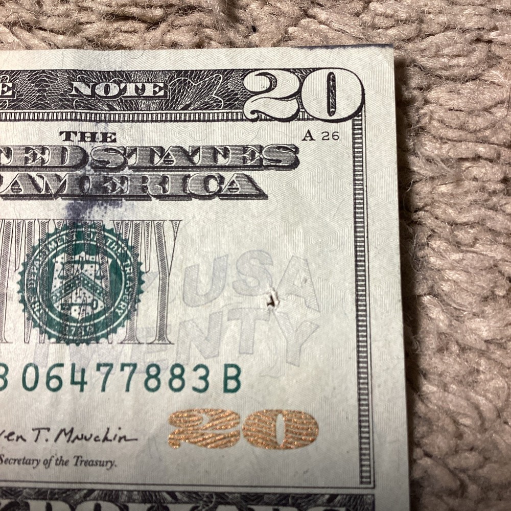 20 Dollar Bill Error, 20$ Ink Error 2017 PB06477883