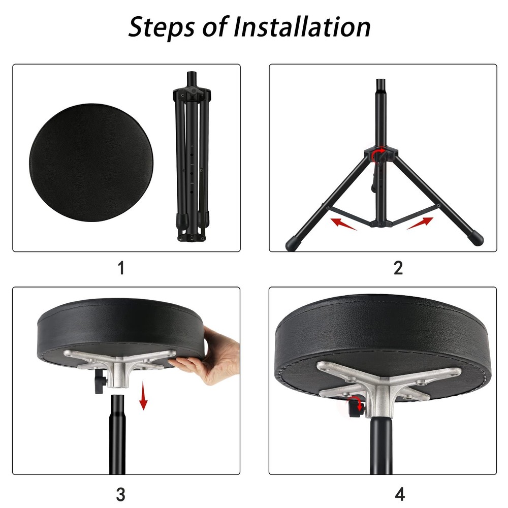 Drum Throne Adjustable Padded Drum Stool Folding Seat Black