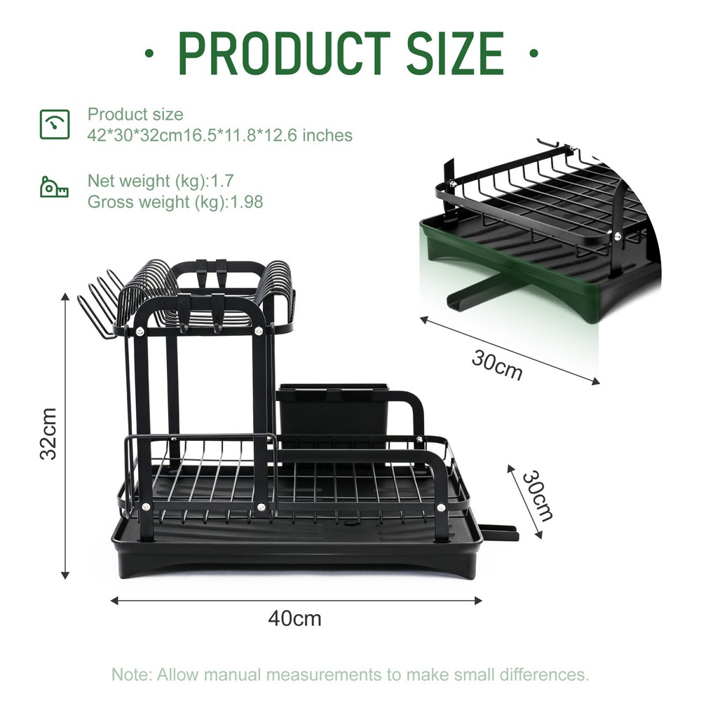 2 Layer Dish Drying Rack Space-Saving Dish Rack for Kitchen Drainer Drainboard