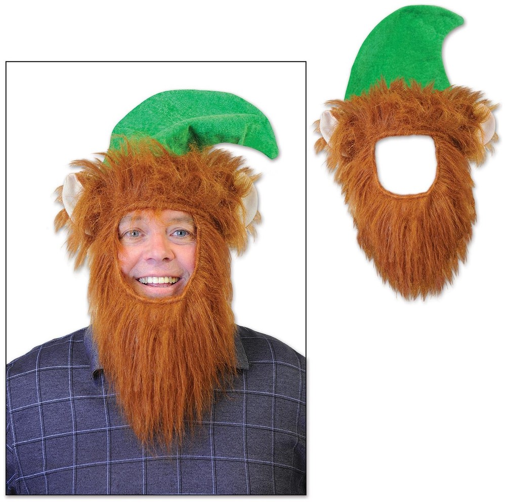 Christmas Green Hat with Attached Beard | One Size - Beistle