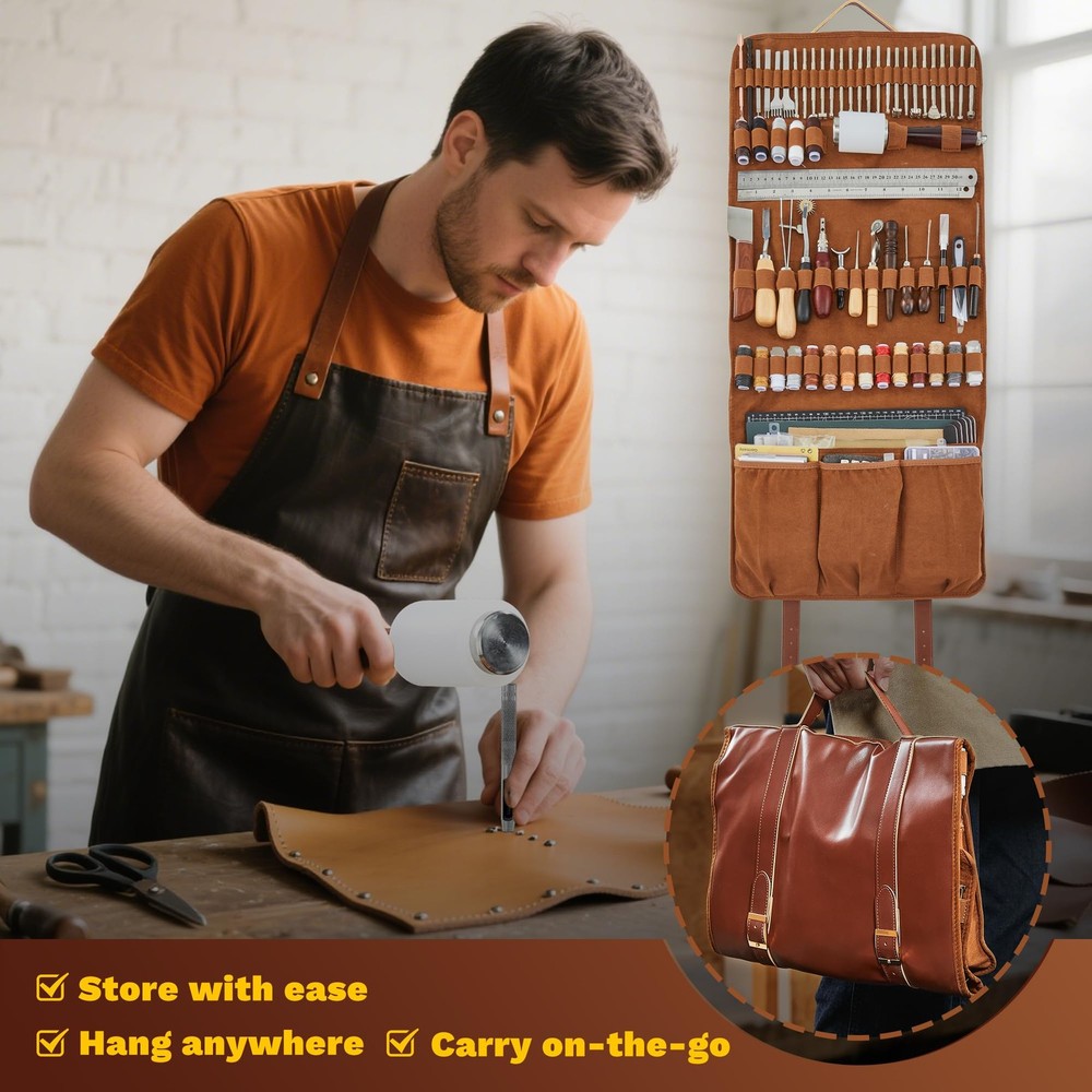 SAKERNEO Leather Working Tools kit Max Version with Custom Version, BROWN