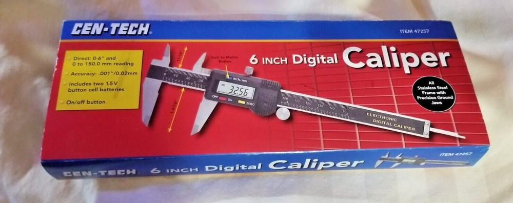 CEN-TECH 6" Electronic Digital Caliper Item 47257 with case, box, & instructions