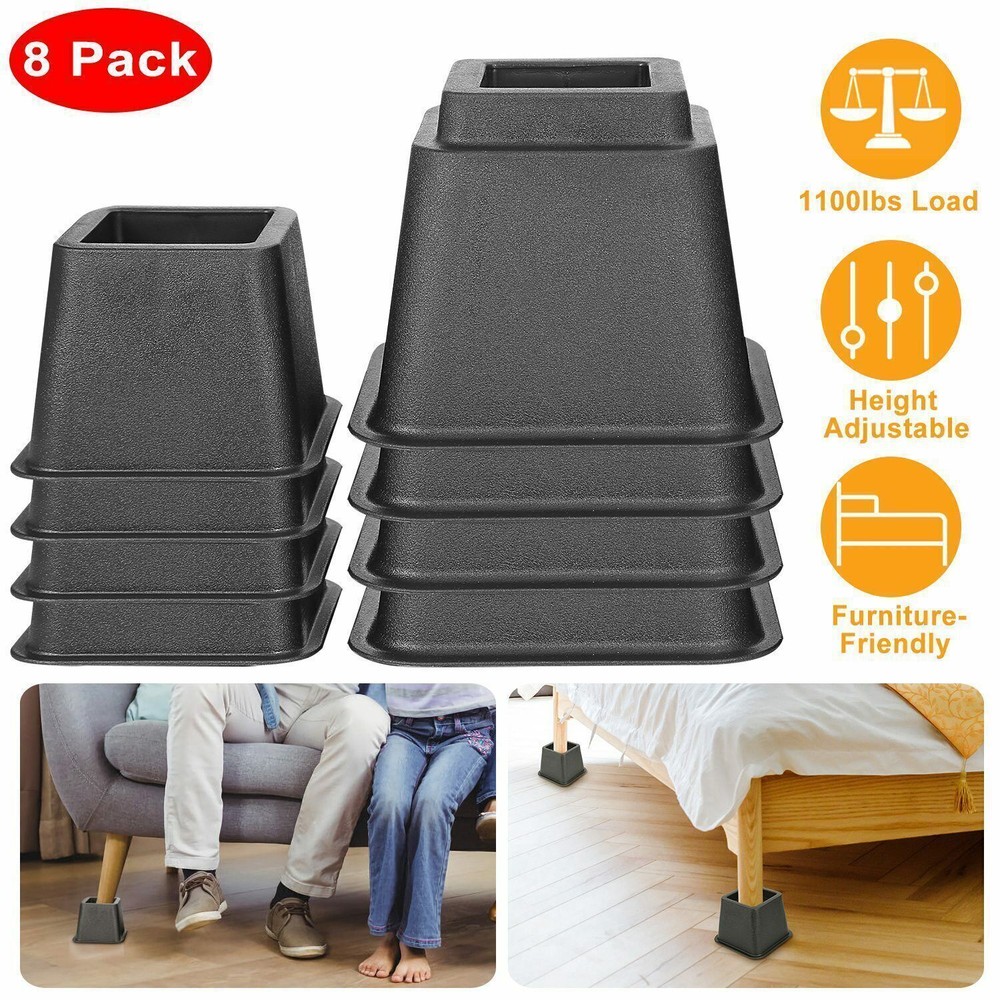 8Pcs Bedding Furniture Risers Adjustable Bed Sofa Chair Riser Stackable Lifter