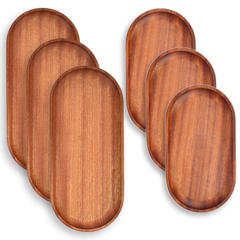 6-Pack Solid Wood Serving Platters Trays Natural Wood Edge Rectangular SET OF 6