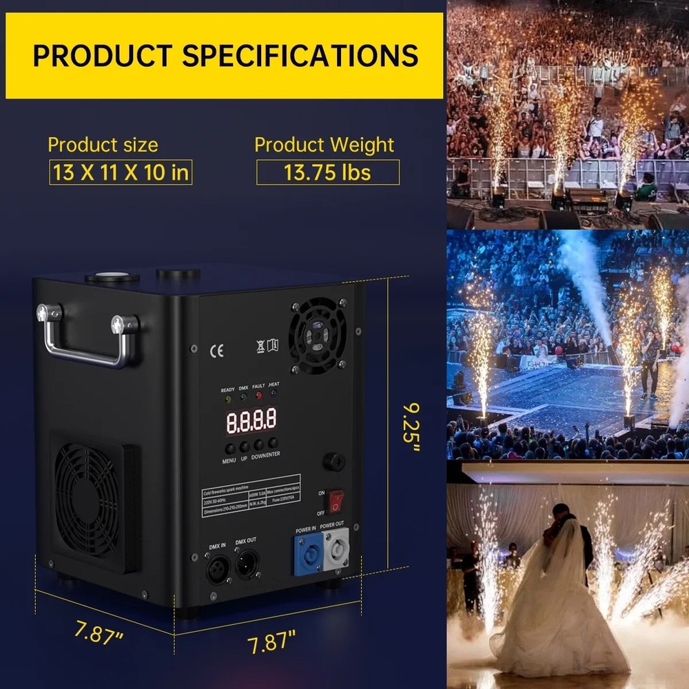 Cold Spark Machine 700W – Adjustable 5–13ft Spark Height, DMX Control System